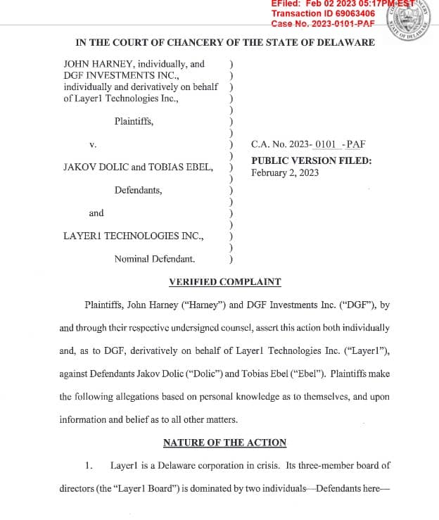 Harney and DGF Investments’ court filing